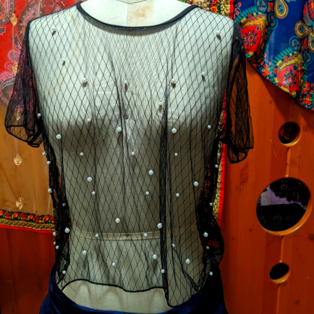 Sheer Top with Decorative Pearls